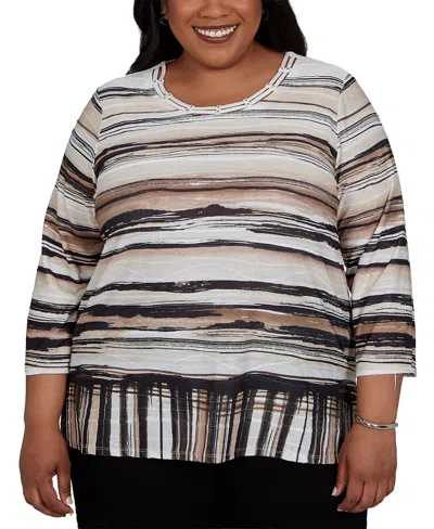 Alfred Dunner Plus Size Travel Advisory Scratched Stripes Knit Top In Multi