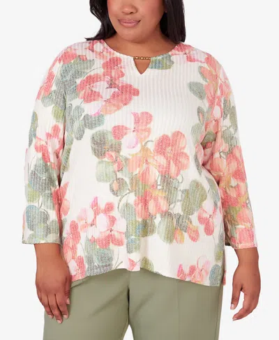 Alfred Dunner Plus Size Tuscan Sunset Floral Textured Top In Multi