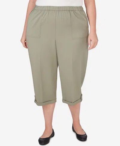 Alfred Dunner Plus Size Tuscan Sunset Sunset Pull-on Capri Pant In Aloe