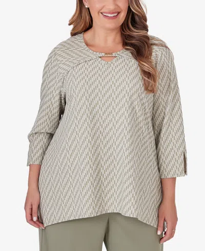 Alfred Dunner Plus Size Tuscan Sunset Sunset Rib Knit Top In Aloe