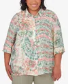 ALFRED DUNNER PLUS SIZE TUSCAN SUNSET TIE DYE BUTTON DOWN BLOUSE