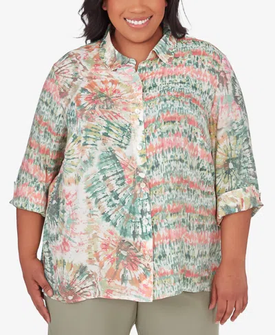 Alfred Dunner Plus Size Tuscan Sunset Sunset Tie Dye Button Down Blouse In Multi