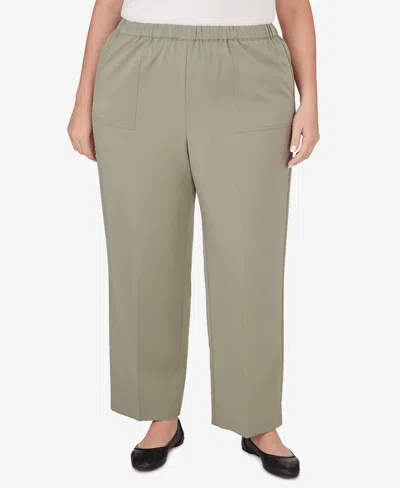 Alfred Dunner Plus Size Tuscan Sunset Sunset Twill Average Length Pant In Aloe
