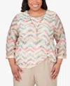 ALFRED DUNNER PLUS SIZE TUSCAN SUNSET TEXTURED CHEVRON TOP WITH TWISTED DETAIL