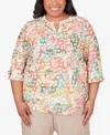 ALFRED DUNNER PLUS SIZE TUSCAN SUNSET V-NECK ABSTRACT ANIMAL PRINT TOP
