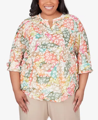 Alfred Dunner Plus Size Tuscan Sunset V-neck Abstract Animal Print Top In Multi