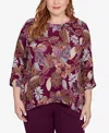 Alfred Dunner Plus Size Urban Legend Batik Floral Melange Printed Top In Multi