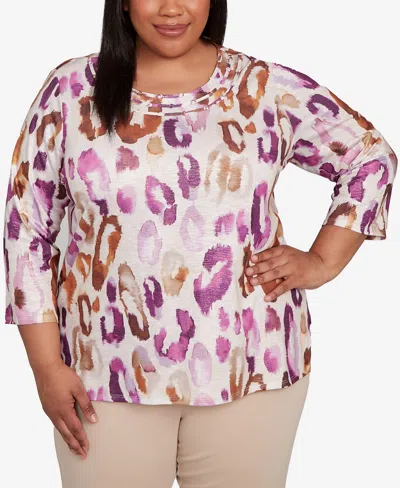 Alfred Dunner Plus Size Urban Legend Dramatic Animal Three Quarter Sleeve Top
