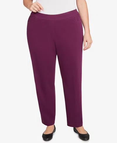 Alfred Dunner Plus Size Urban Legend Fitted Twill Pull On Short Length Pants In Purple