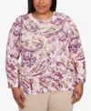 Alfred Dunner Plus Size Urban Legend Shimmer Paisley Crew Neck Sweater In Multi