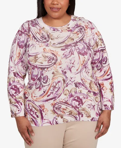 Alfred Dunner Plus Size Urban Legend Shimmer Paisley Crew Neck Sweater In Multi