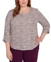 Alfred Dunner Plus Size Urban Legend Textured Shimmer Space Dye Top With Necklace In Multi