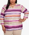Alfred Dunner Plus Size Urban Legend Watercolor Biadere Beaded Split Neck Top In Multi