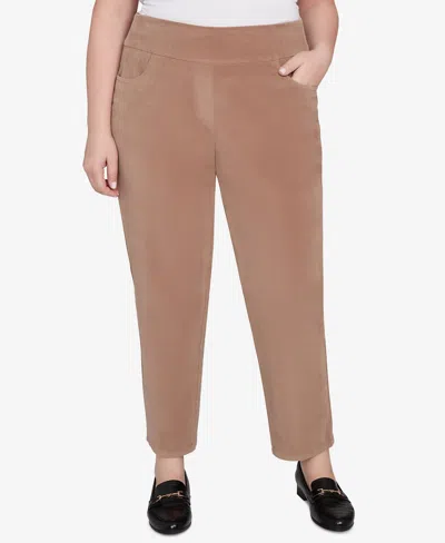 Alfred Dunner Plus Size Vienna Allure Fit Flat Front Corduroy Short Length Pant In Brown