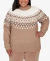 Alfred Dunner Plus Size Vienna Fair Isle Gold Studded Sweater In Brown