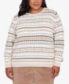 Alfred Dunner Plus Size Vienna Geometric Biadere Striped Chenille Sweater In Brown