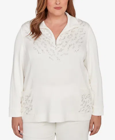 ALFRED DUNNER PLUS SIZE VIENNA METALLIC STUDDED ANIMAL PATTERN KNIT TOP