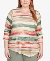 Alfred Dunner Petite Copper Canyon Watercolor Stripe Crew Neck Top