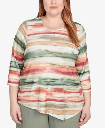 ALFRED DUNNER PLUS SIZE COPPER CANYON WATERCOLOR STRIPE TOP