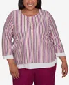 Alfred Dunner Plus Size Wine Country Metallic Stripe Top With Detachable Necklace In Multi Red