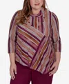 Alfred Dunner Plus Size Wine Country Spliced Stripe With A Detachable Necklace In Multi Red