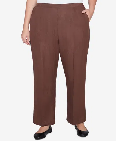 Alfred Dunner Plus Size Wine Countryside Seam Pocket Short Length Pant In Chocolate