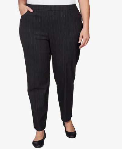 Alfred Dunner Plus Size World Traveler Slim Fit Pinstripe Short Length Pants In Black