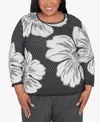Alfred Dunner Plus Size Worth Avenue Floral Textured Sweater In Charcoal