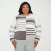 Alfred Dunner Plus Stockbridge Womens Crew Neck Long Sleeve Striped Pullover Sweater In Gray