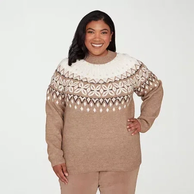 Alfred Dunner Plus Vienna Womens Mock Neck Long Sleeve Pullover Sweater In Multi