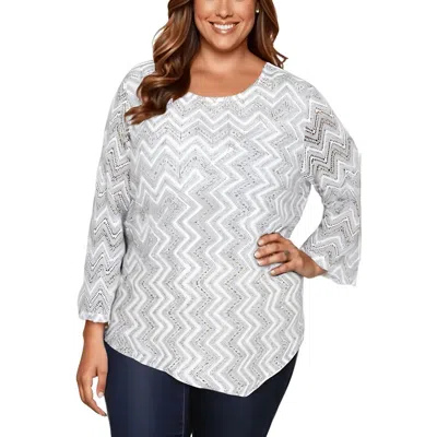 Alfred Dunner Plus Womens Eyelet Knit Pullover Top In Gray
