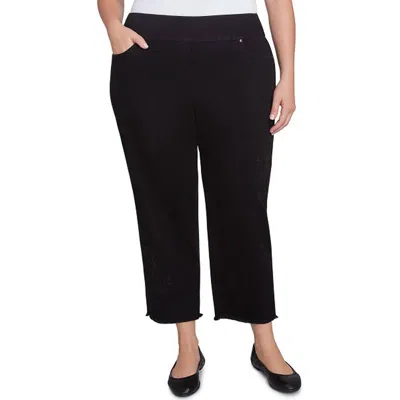 Alfred Dunner Plus Womens Frayed Hem Cotton Ankle Pants