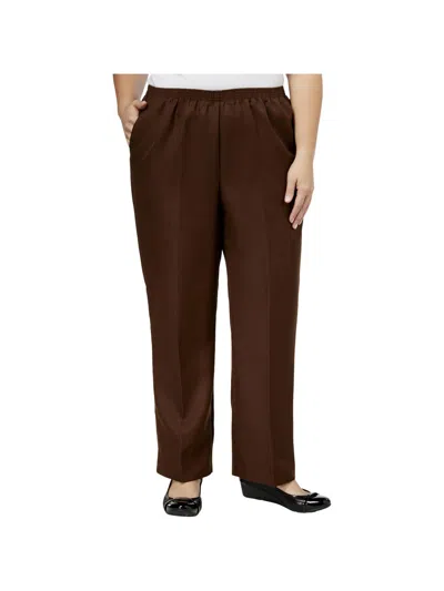 Alfred Dunner Plus Womens Stretch Elastic-waist Straight Leg Pants In Brown