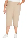 Alfred Dunner Plus Size Catalina Island Patch Pockets Elastic Waistband Capris Pants In Beige