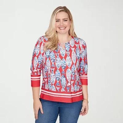 Alfred Dunner Port Side Womens Crew Neck 3/4 Sleeve T-shirt In Red
