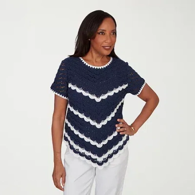 Alfred Dunner Port Side Womens Crew Neck Short Sleeve T-shirt In Blue