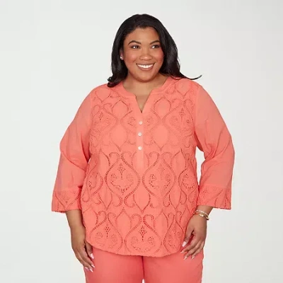 Alfred Dunner Resort Living Womens Plus Lace Lined Blouse In Pink