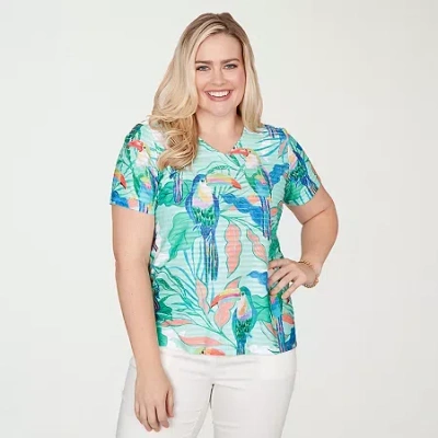 Alfred Dunner Plus Size Resort Living Toucan Textured Short-sleeve Top In Multi
