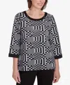Alfred Dunner Runway Ready Women's Houndstooth Textured Top In Multi Black