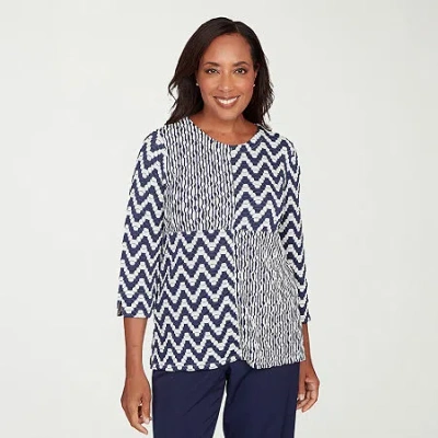 Alfred Dunner Saratoga Springs Womens Crew Neck 3/4 Sleeve T-shirt In Multi