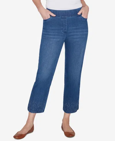 Alfred Dunner Petite Scottsdale Pull On Dazzling Hem Ankle Pant In Medium Denim