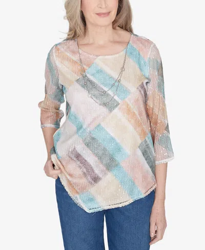 Alfred Dunner Petite Scottsdale Stained Glass Popcorn Necklace Top In Multi