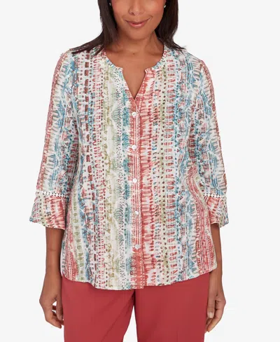 Alfred Dunner Sedona Sky Women's Vertical Button Down Stripe Top In Multi