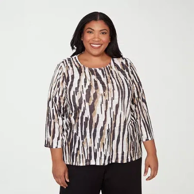 Alfred Dunner Seville Womens Plus Crew Neck 3/4 Sleeve T-shirt In Multi