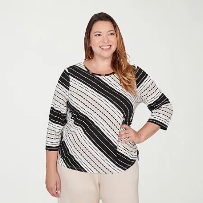 Alfred Dunner Seville Womens Plus Crew Neck 3/4 Sleeve T-shirt In Multi