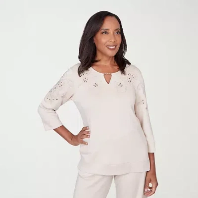 Alfred Dunner Seville Womens Split Crew Neck 3/4 Sleeve T-shirt In Red