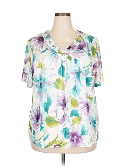 Pre-owned Alfred Dunner Short Sleeve Blouse In White