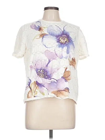 Pre-owned Alfred Dunner Short Sleeve Blouse In White