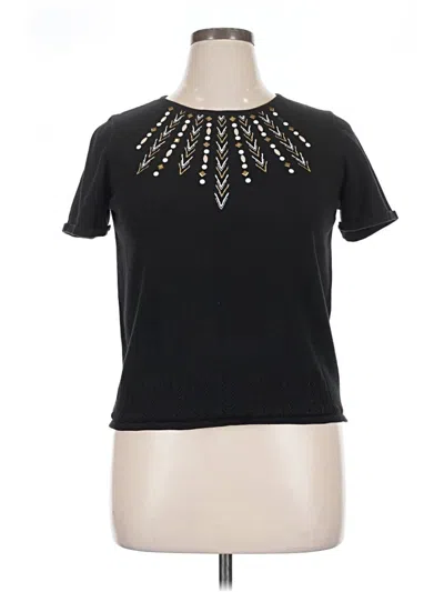 Pre-owned Alfred Dunner Short Sleeve Top Black Keyhole Neckline Tops