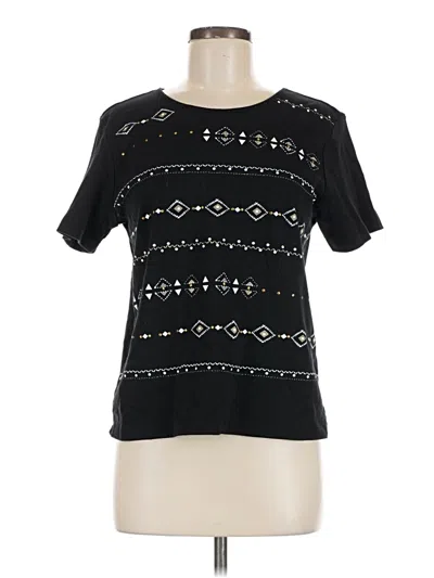Pre-owned Alfred Dunner Short Sleeve Top Black Keyhole Neckline Tops
